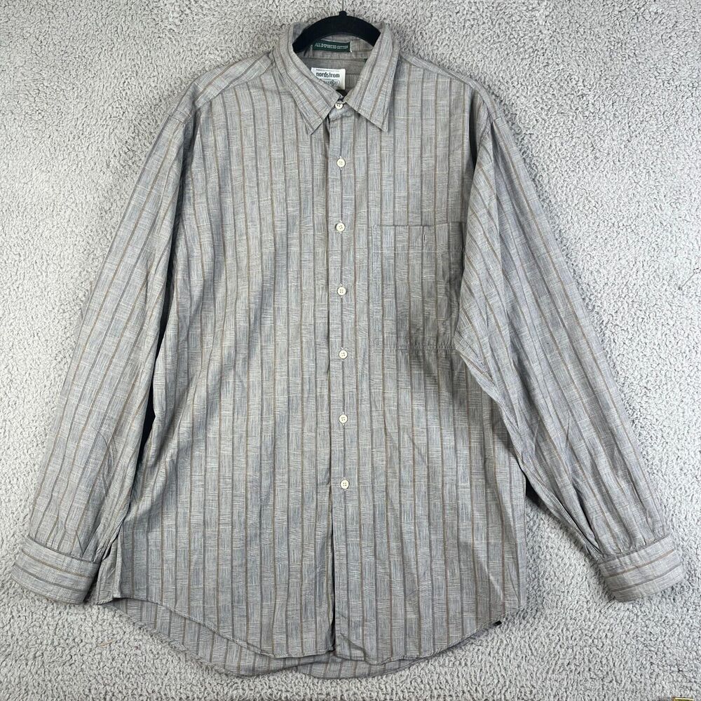 VINTAGE GITMAN BROTHERS Shirt Mens L Gray Brown Gold Striped Button Pocket USA